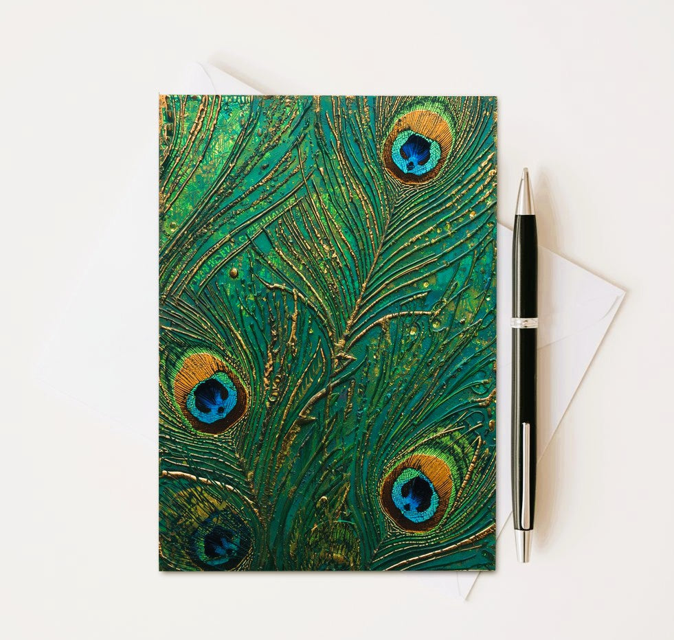 Peacock Feather Note Cards | Handmade Nature Stationery Set