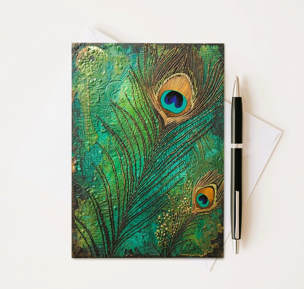 Peacock Feather Note Cards | Handmade Nature Stationery Set