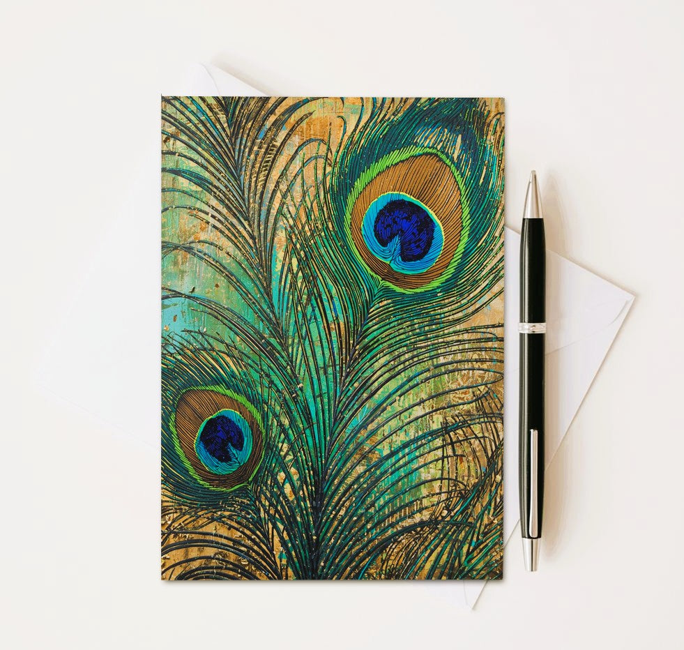 Peacock Feather Note Cards | Handmade Nature Stationery Set