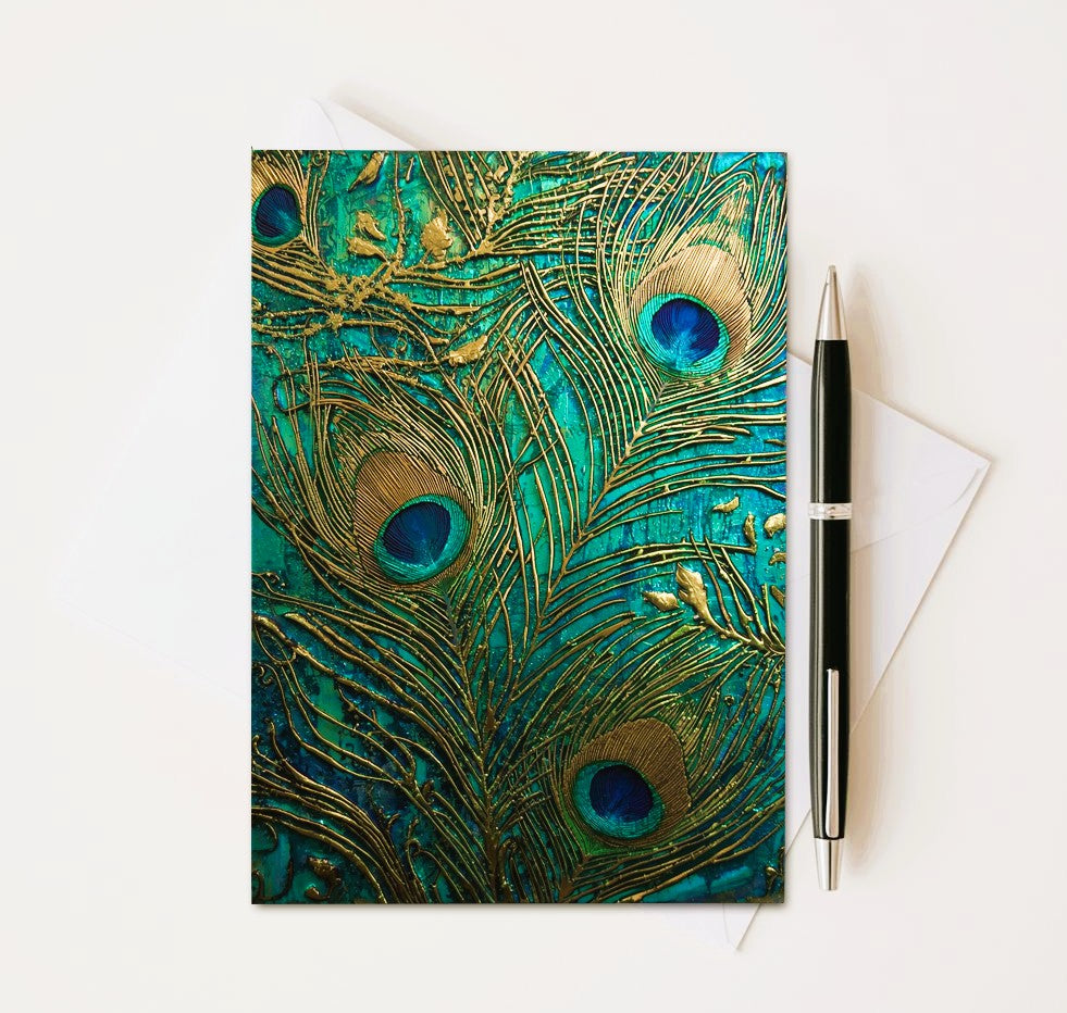 Peacock Feather Note Cards | Handmade Nature Stationery Set