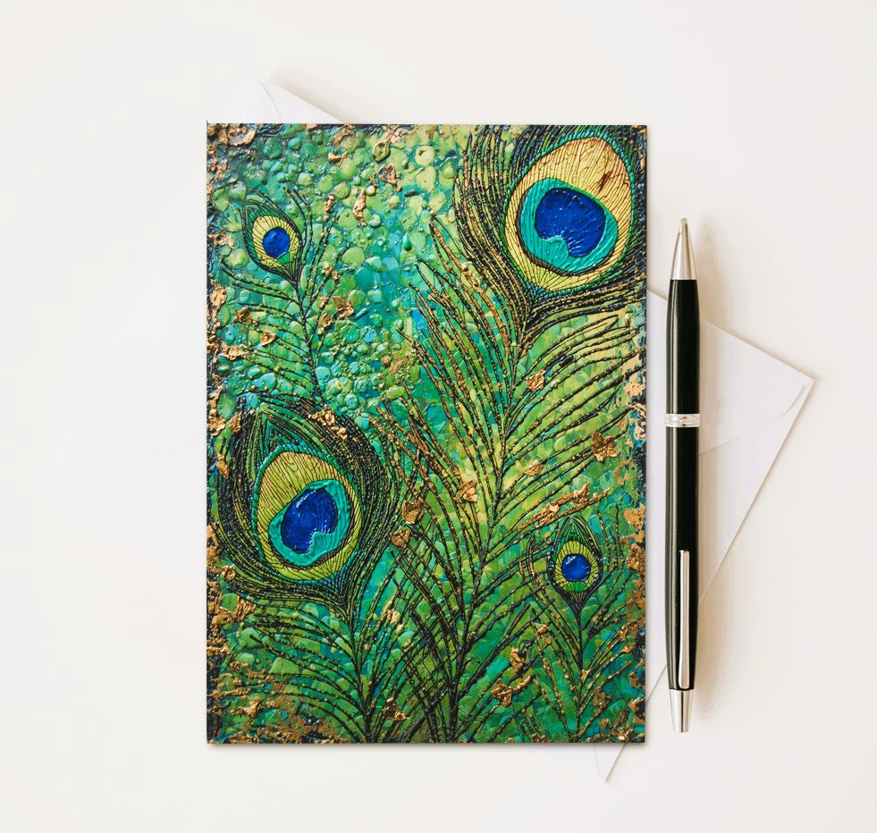 Peacock Feather Note Cards | Handmade Nature Stationery Set