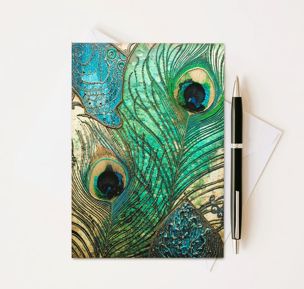Peacock Feather Note Cards | Handmade Nature Stationery Set