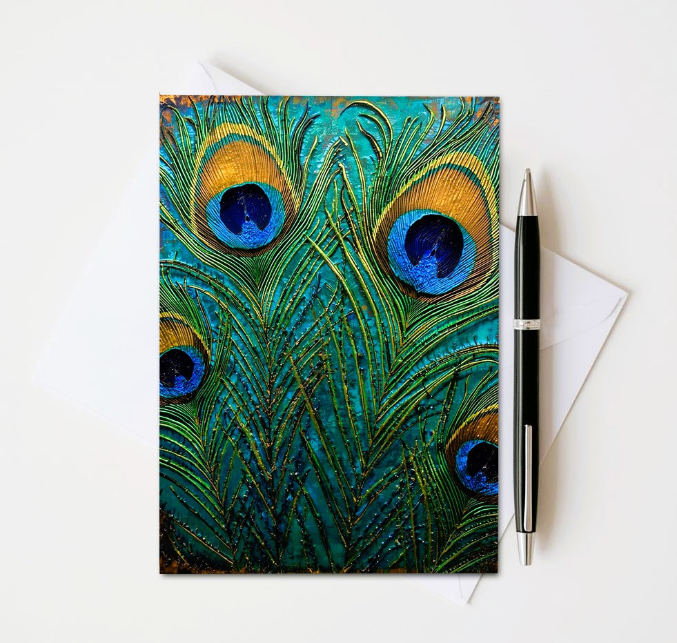Peacock Feather Note Cards | Handmade Nature Stationery Set