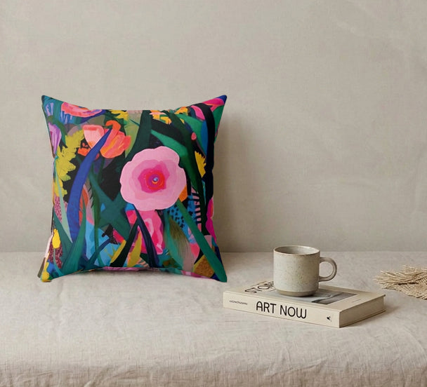 Colorful Floral Garden Pillow - Vibrant Botanical Decorative Throw Pillow