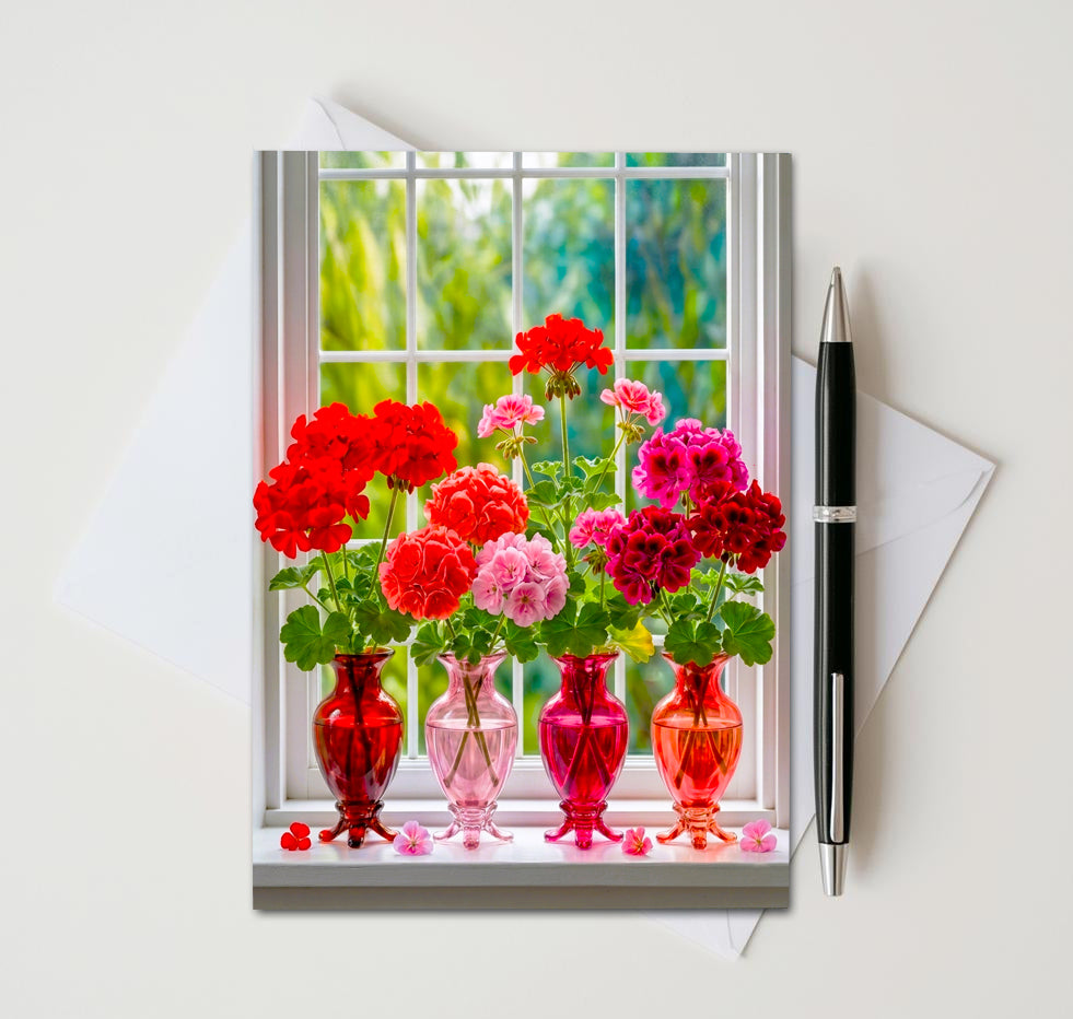 Floral Windowsill Note Cards, Set of 6 Handmade 5x7 Flower Greeting Cards