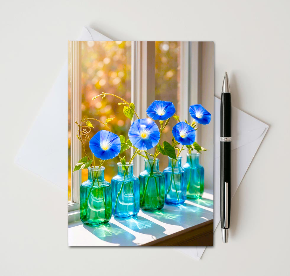 Floral Windowsill Note Cards, Set of 6 Handmade 5x7 Flower Greeting Cards