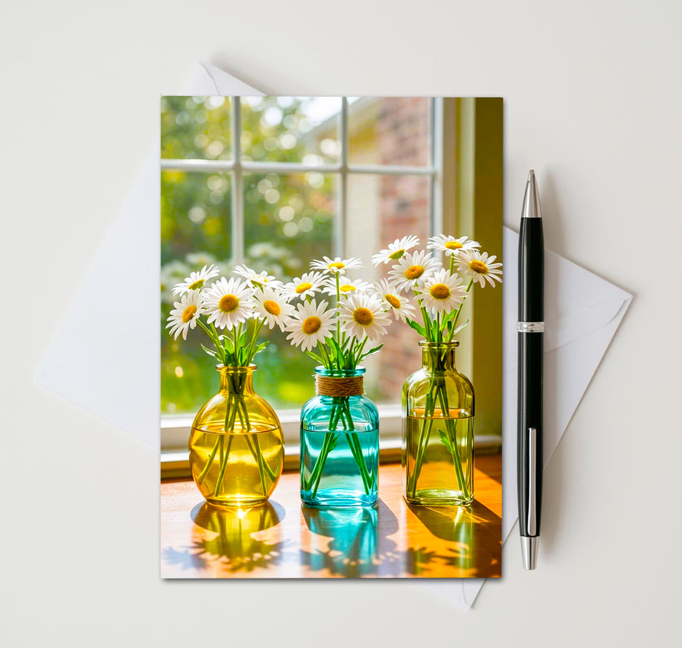 Floral Windowsill Note Cards, Set of 6 Handmade 5x7 Flower Greeting Cards